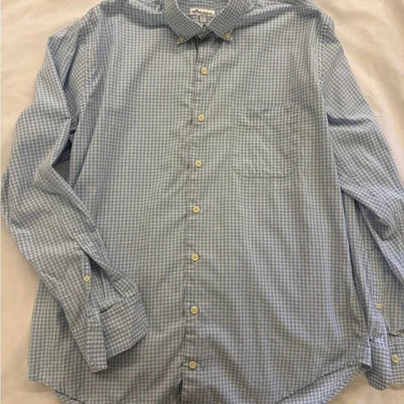 Men’s Peter Millar Sky Blue Gingham button down Dress Shirt with collar - Picture 2 of 3